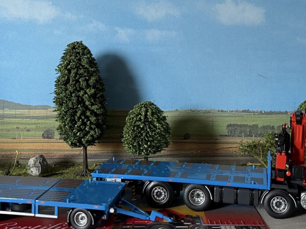 Tekno Tekno Scania P-Serie Rigid truck with drawbar flatbed trailer TRANSPORT NUTH