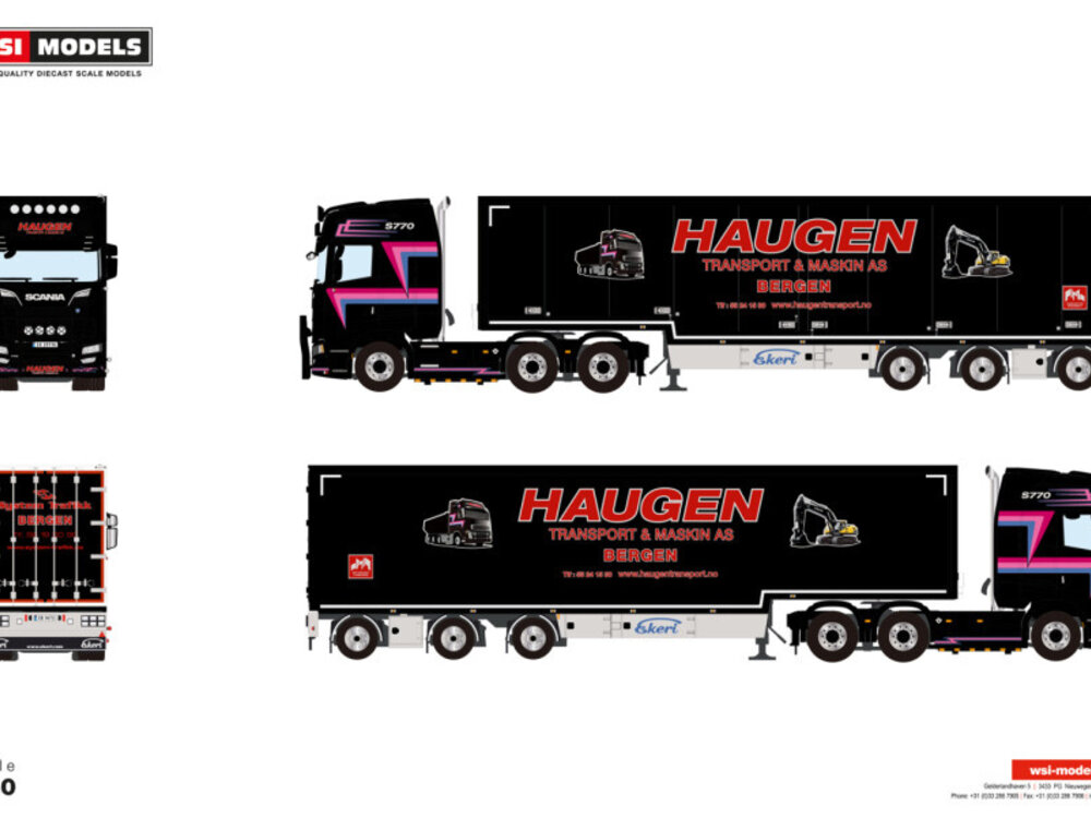 WSI WSI Scania S Highline 6x4 + 3-axle semi box trailer HAUGEN