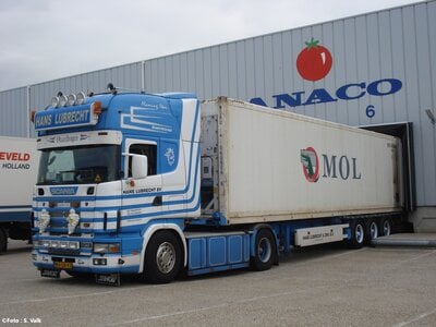 Tekno Tekno Scania 4-serie Topline 4x2 met container oplegger + 40ft. reefer container HANS LUBRECHT