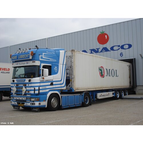 Tekno Tekno Scania 4-serie Topline 4x2 met container oplegger + 40ft. reefer container HANS LUBRECHT Tekno Tekno Scania 4-serie Topline 4x2 met container oplegger + 40ft. reefer container HANS LUBRECHT