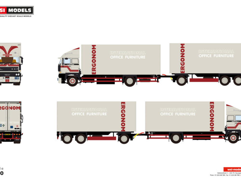 WSI WSI DAF 3300 rigid box truck with 3-axle drawbar turntable trailer ARGS EGONOM