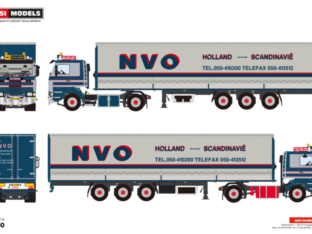 WSI WSI Scania 142M 4x2 met 3-as schuifzeilen oplegger B.W. SLIK TRANSPORT / NVO