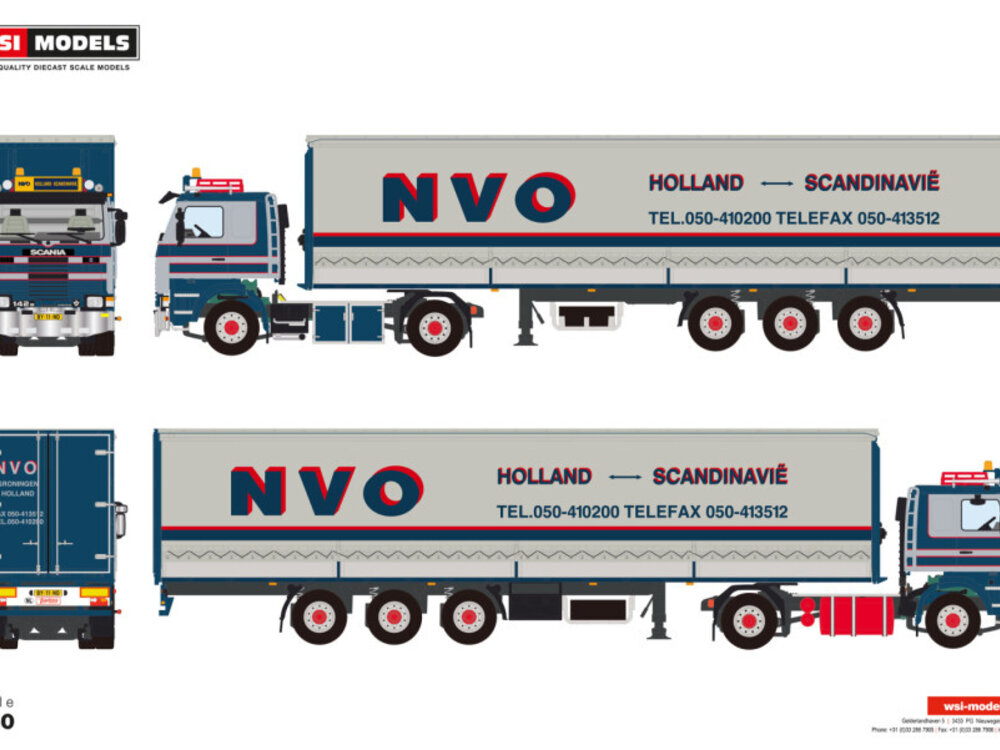 WSI WSI Scania 142M 4x2 with 3-axle curtainside trailer B.W. SLIK TRANSPORT / NVO