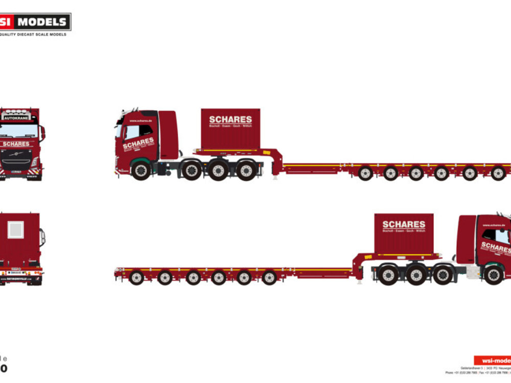 WSI WSI Volvo FH4 Globetrotter 8x4 with 6-axle SL lowloader + 10ft Container SCHARES