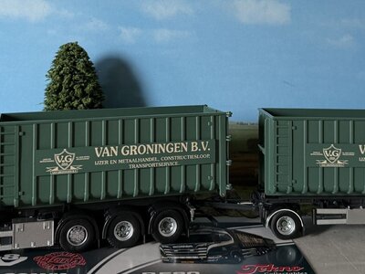 Tekno Tekno Scania next gen R580 Highline rigid truck with trailer hooklift VAN GRONINGEN