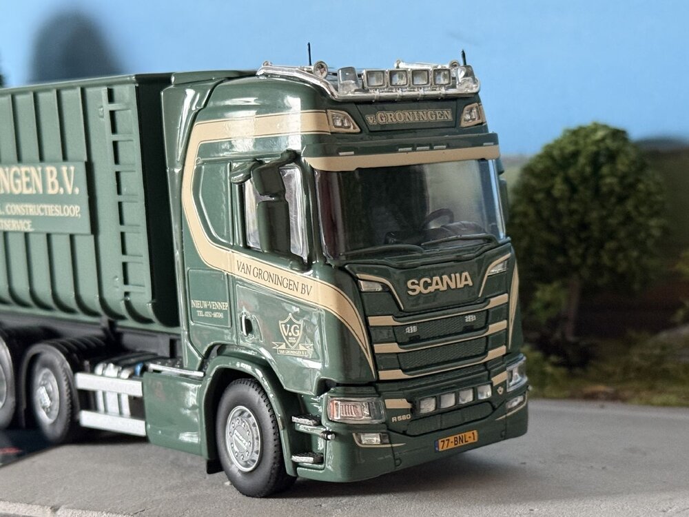 Tekno Tekno Scania next gen R580 Highline rigid truck with trailer hooklift VAN GRONINGEN