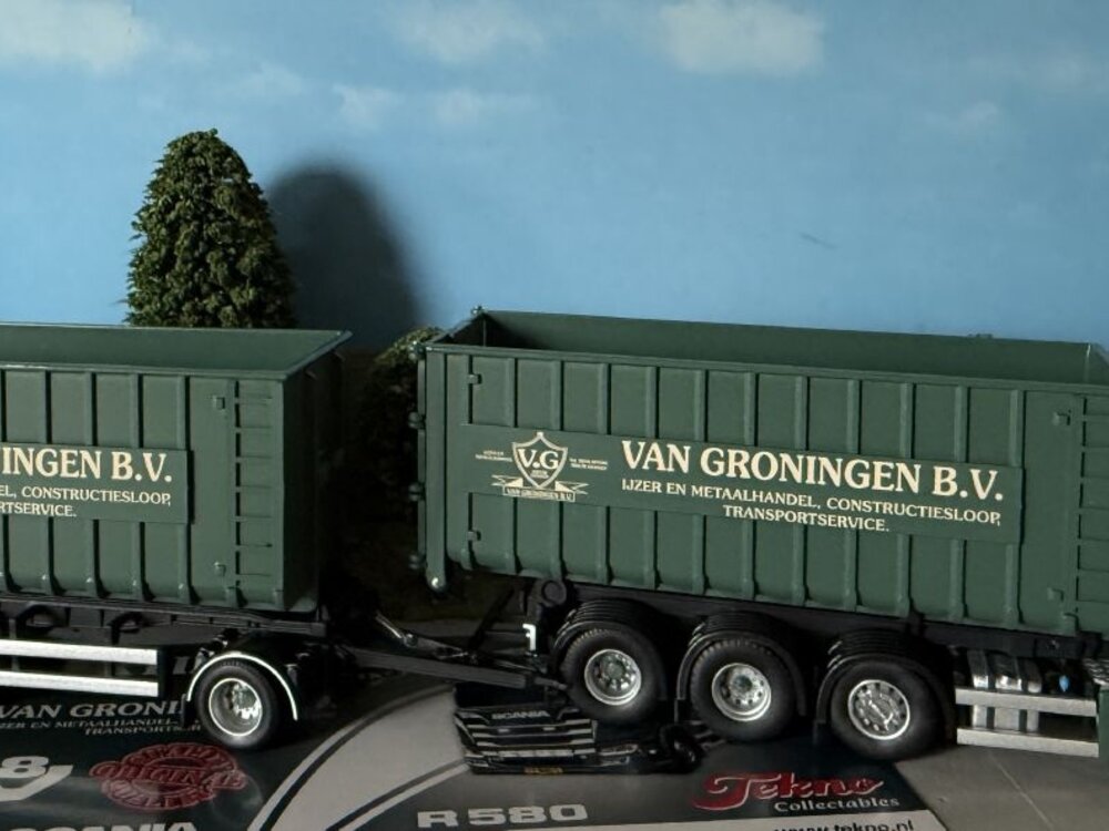 Tekno Tekno Scania next gen R580 Highline rigid truck with trailer hooklift VAN GRONINGEN