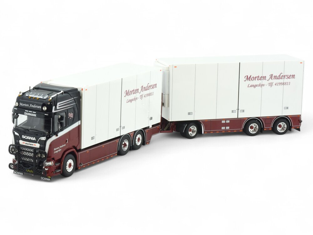Tekno Tekno Scania S-Serie Nextgen Highline motorwagen met 3-as aanhanger MORTEN ANDERSEN