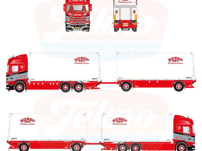 Tekno Tekno Scania NGR Highline 6x2 motorwagen met 2-assige schamelaanhanger NC CHRISTENSEN