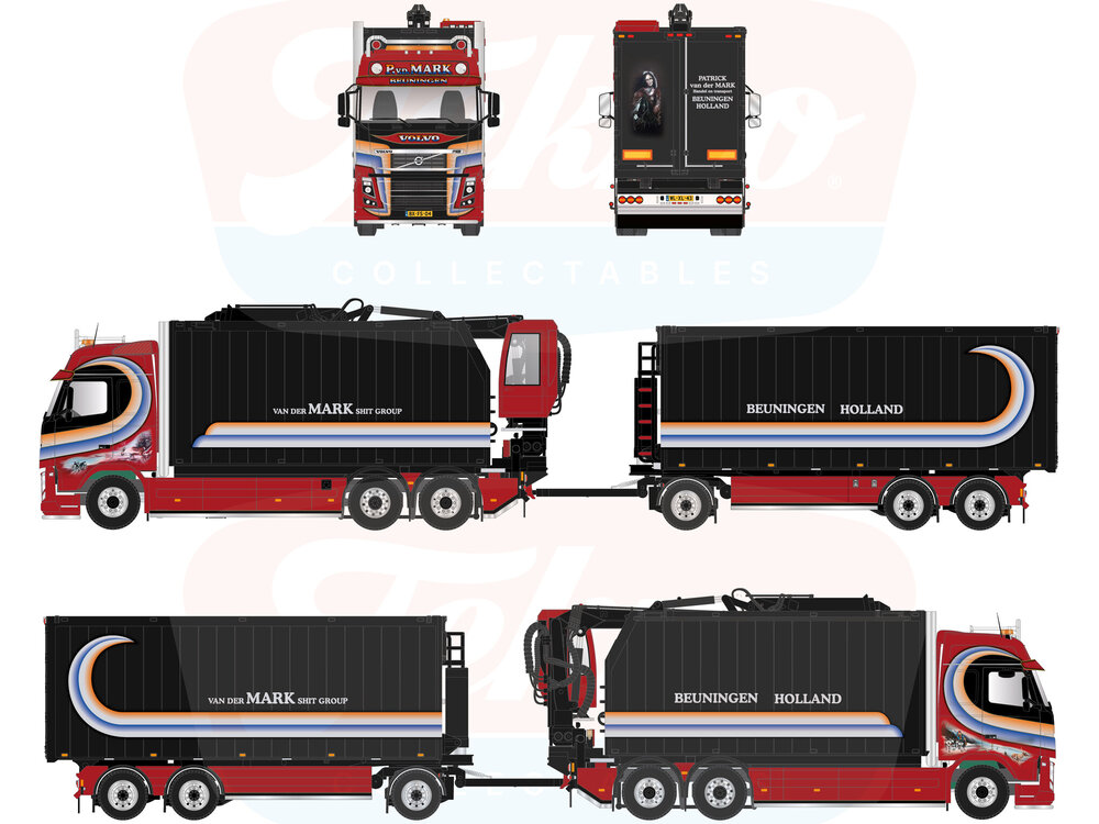 Tekno Tekno Volvo FH03 Globetrotter motor wagen met laadkraan + 3-as oplegger mestcombi PARTICK VAN DER MARK