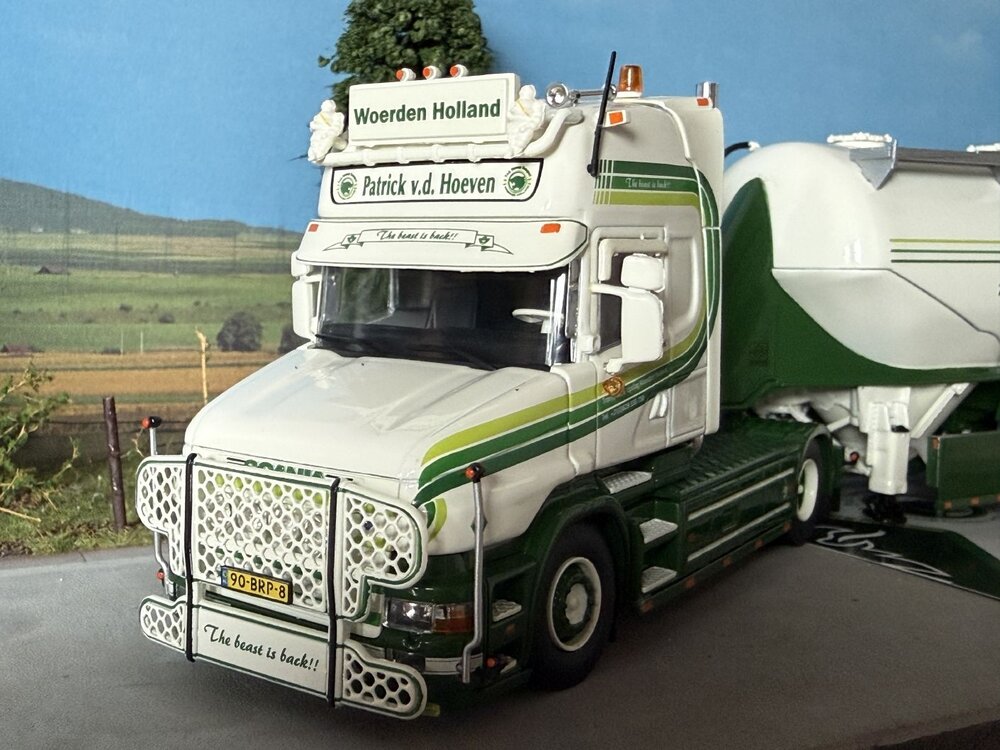Tekno Tekno Scania 4-serie Torpedo Topline with 3-axle Feldbinder trailer PATRICK VAN DER HOEVEN