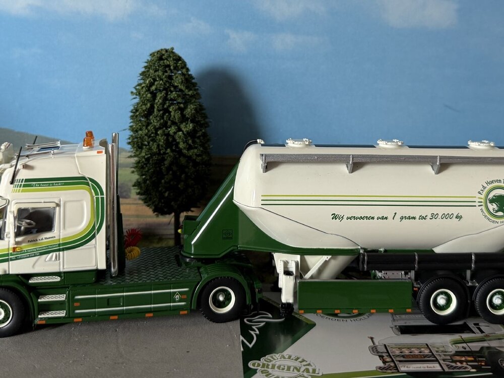 Tekno Tekno Scania 4-serie Torpedo Topline with 3-axle Feldbinder trailer PATRICK VAN DER HOEVEN