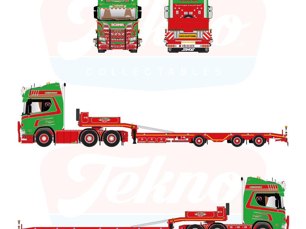 Tekno Tekno Scania NGR660 V8 6x2 wit 3-axle semi-lowloader JAN MUES