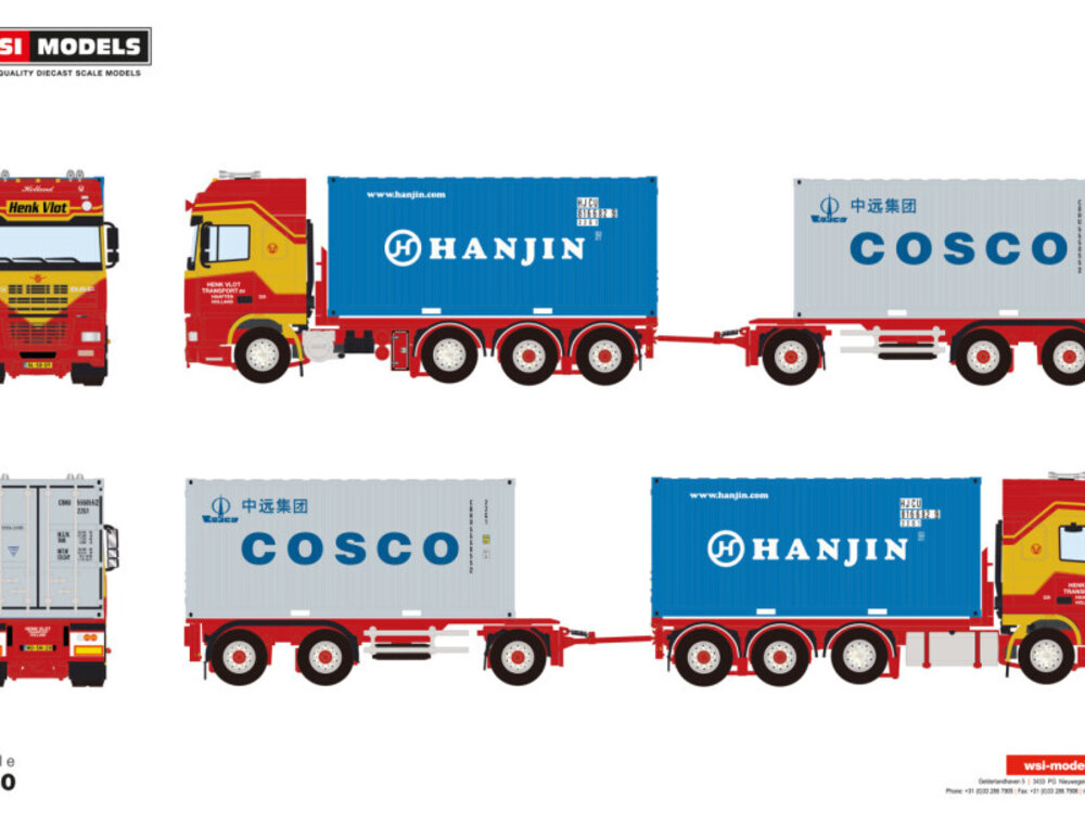 WSI WSI DAF 95XF SSC Rigid truck 8x2  with 3-axle container trailer HENK VLOT TRANSPORT