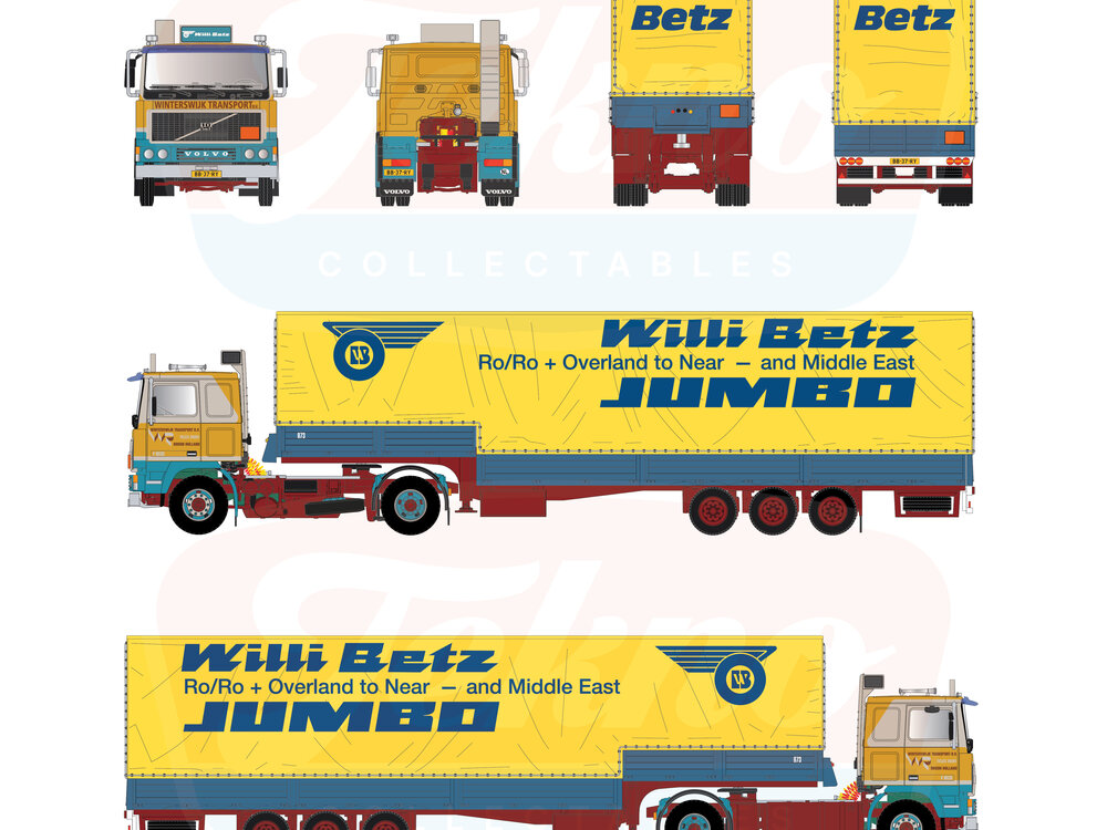Tekno Tekno Volvo F12 with classic 3-axle tilt trailer WINTERSWIJK TRANSPORT / WILLY BETZ