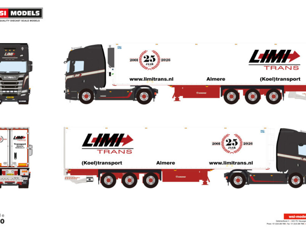 WSI WSI Scania R Highline 4x2 met 3-as koeloplegger LIMI TRANS