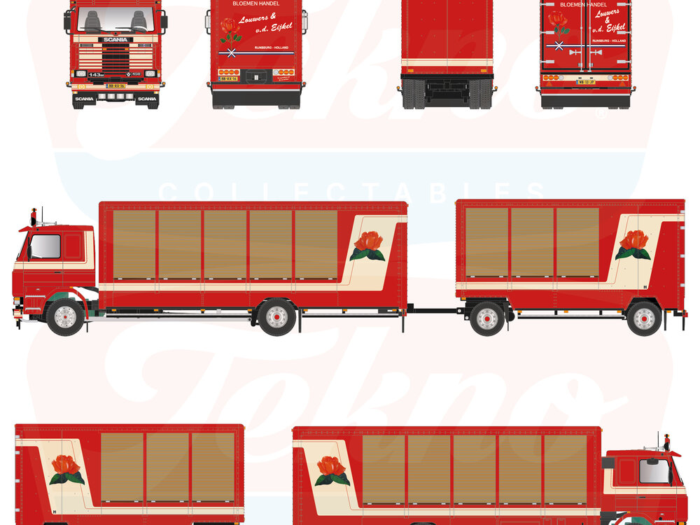 Tekno Tekno Scania 143M-450 4x2 Rigid truck with 2-axle trailer FLEURS VAN DEN EIJKEL