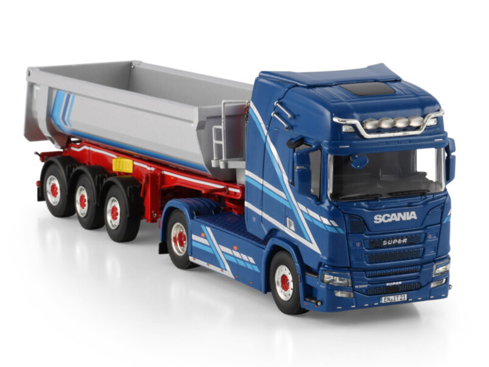 WSI WSI Scania R Highline 4x2 + 3-axle half pipe tipper trailer AUGST