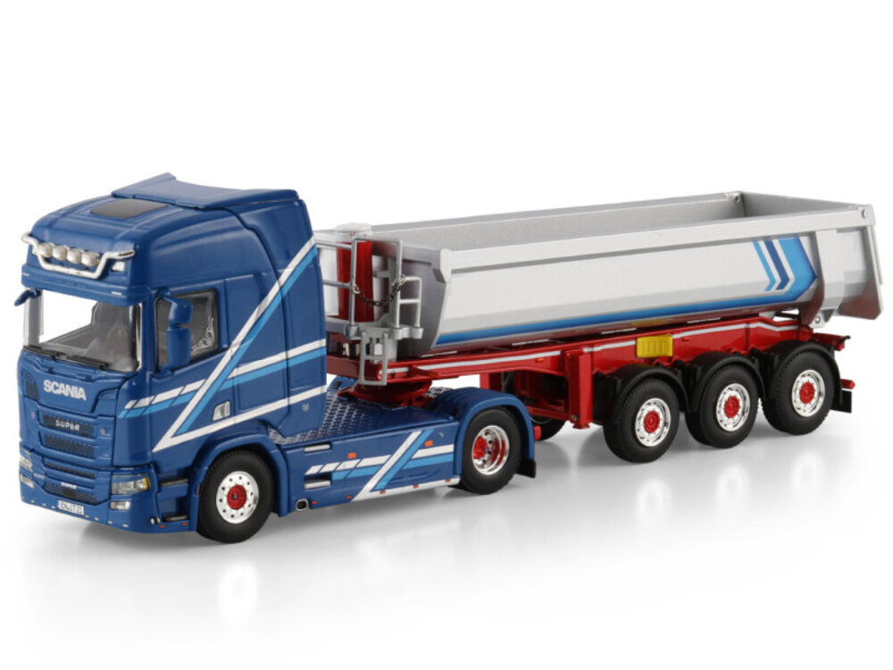 WSI WSI Scania R Highline 4x2 + 3-axle half pipe tipper trailer AUGST
