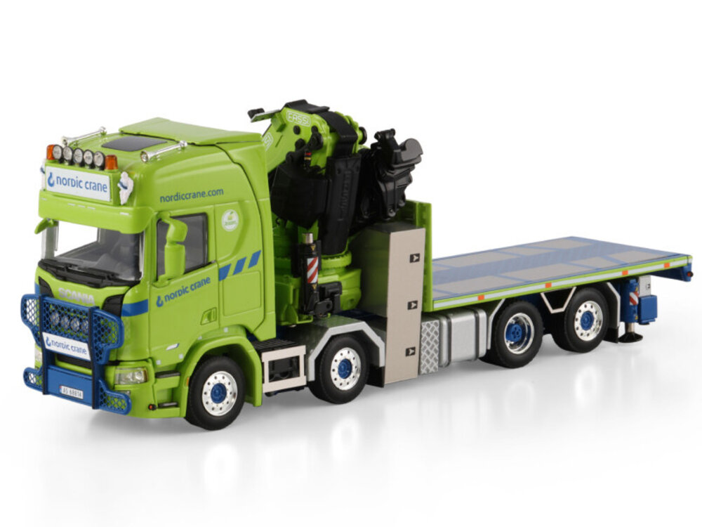WSI WSI Scania R Highline riged flatbed truck 8x2 with fassi 1100 + jib NORDIC CRANE KYNNINGSRUD