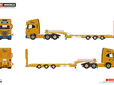 WSI WSI Iveco S-way as high 6x2 with 3-axle semi lowloader with ramps KORS HOOGWERKSYSTEMEN