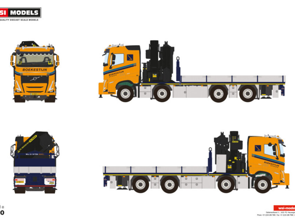 WSI WSI Volvo FH5 Globetrotter Riged flatbed truck 8x4 with  palfinger PK 165.002 tec 7 + jib JINERT - Copy