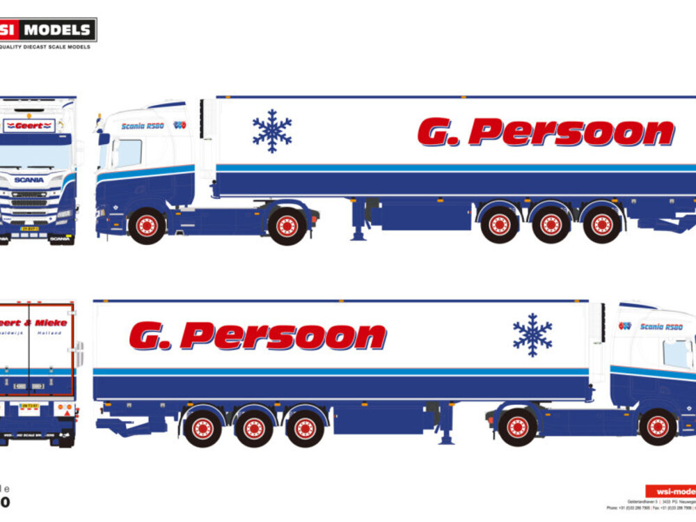 WSI WSI Scania R Highline 4x2 with 3-axle reefer trailer  G. PERSOON