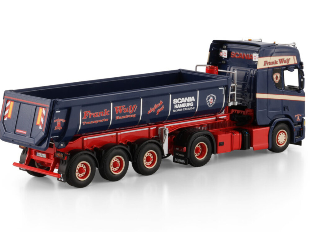 WSI WSI Scania R Highline 4x2 + 3-axle half pipe tipper trailer FRANK WULF