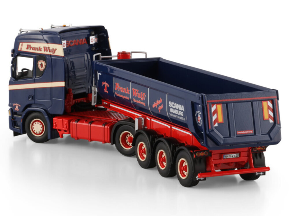 WSI WSI Scania R Highline 4x2 + 3-axle half pipe tipper trailer FRANK WULF