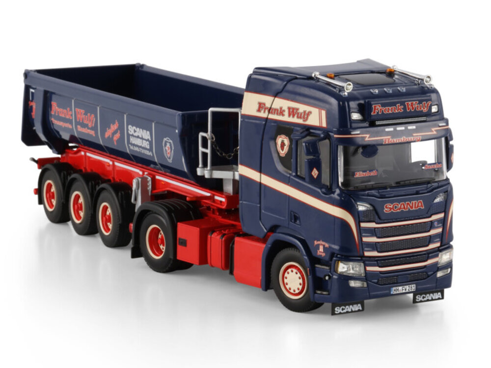 WSI WSI Scania R Highline 4x2 + 3-axle half pipe tipper trailer FRANK WULF