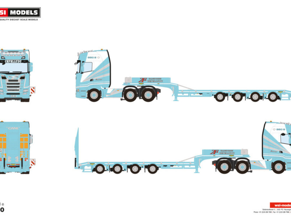 WSI WSI Scania S Highline 6x2 with 4-axle Semi low loader + ramps CEPELLUDO