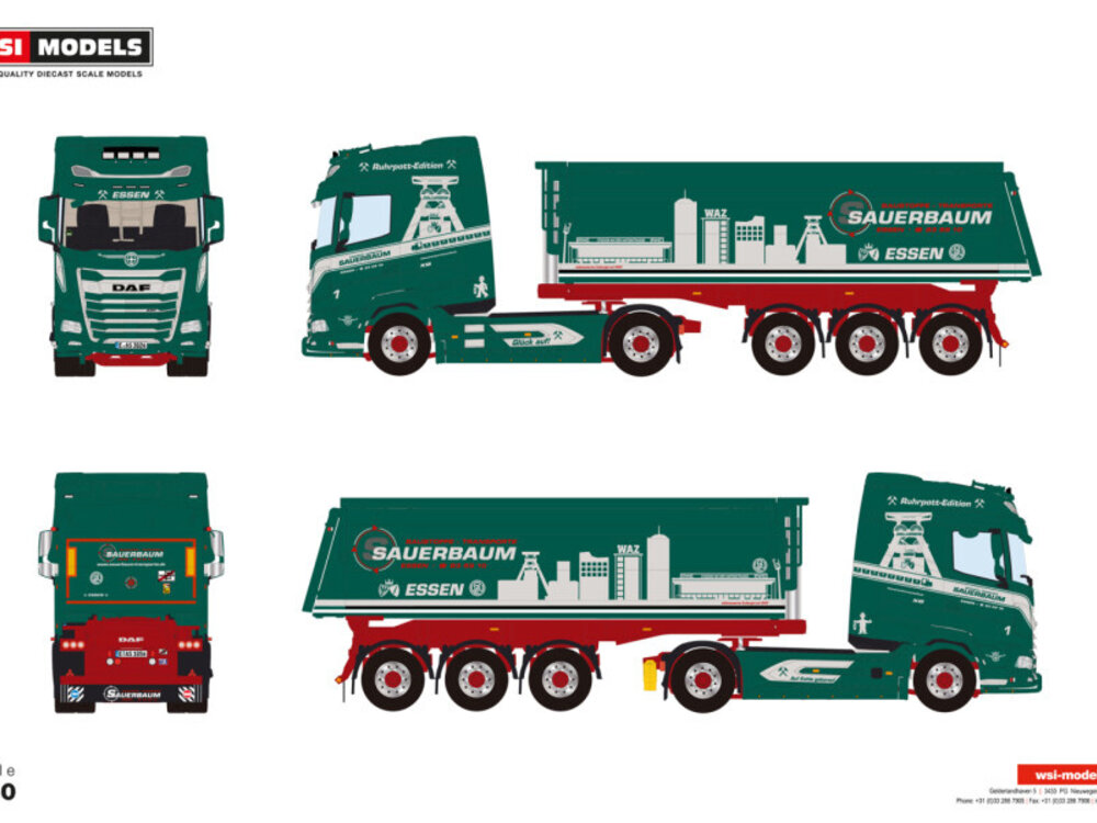 WSI WSI DAF XG  4x2  with 3-axle non steering tipper trailer SAUERBAUM