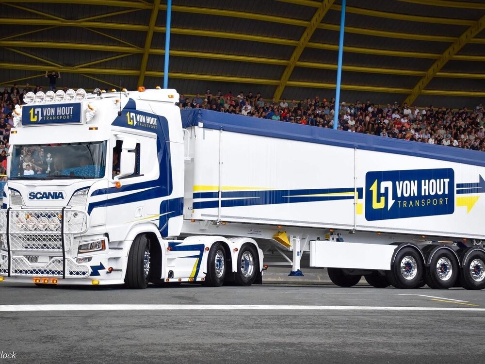 Tekno Tekno Scania NGR 6x2 with 3-axle  Tipper trailer VAN HOUT TRANSPORT