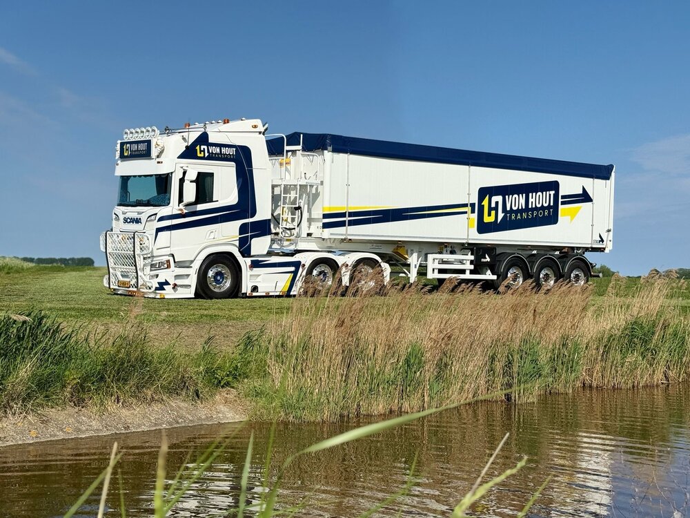 Tekno Tekno Scania NGR 6x2 with 3-axle  Tipper trailer VAN HOUT TRANSPORT