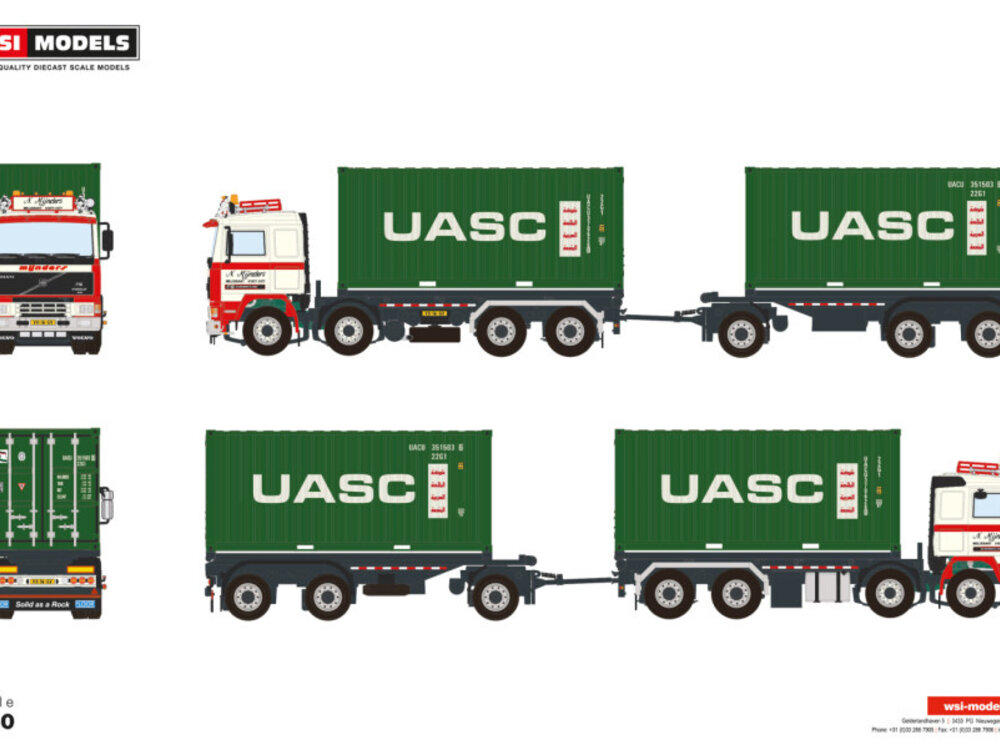 WSI WSI Volvo F12  8x2 -  4-assige motor wagen  + 3-as container oplegger + 2 x 20ft. container N. MIJNDERS