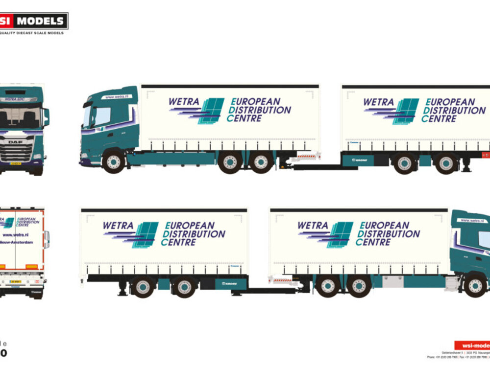 WSI WSI DAF XG riged truck 6x2  with 2-axle curtainside trailer WETRA EDC