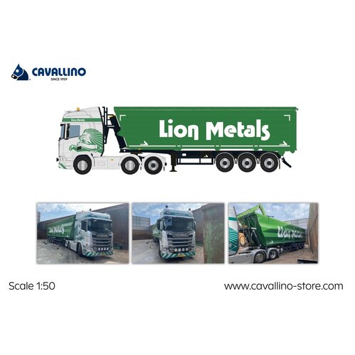 Cavallino Cavallino Scania R 6x2 Highline met 3-as schroot kipper oplegger LION METALS