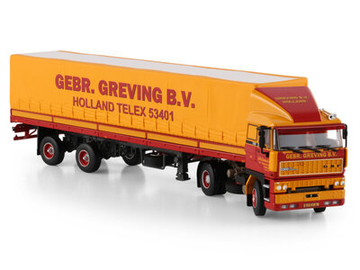 WSI WSI DAF 3300 4x2 met 3-as classic zeilen oplegger GEBR. GREVING TRANSPORT