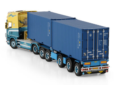 WSI WSI Scania 4-serie Topline 4x2 with 5-axle 2connect combi trailer + 2x 20ft container JOHN V. D. MADE