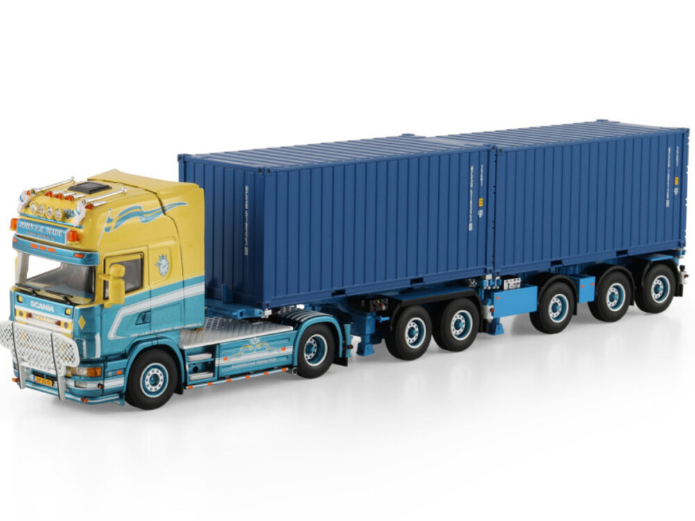 WSI WSI Scania 4-serie Topline 4x2 with 5-axle 2connect combi trailer + 2x 20ft container JOHN V. D. MADE