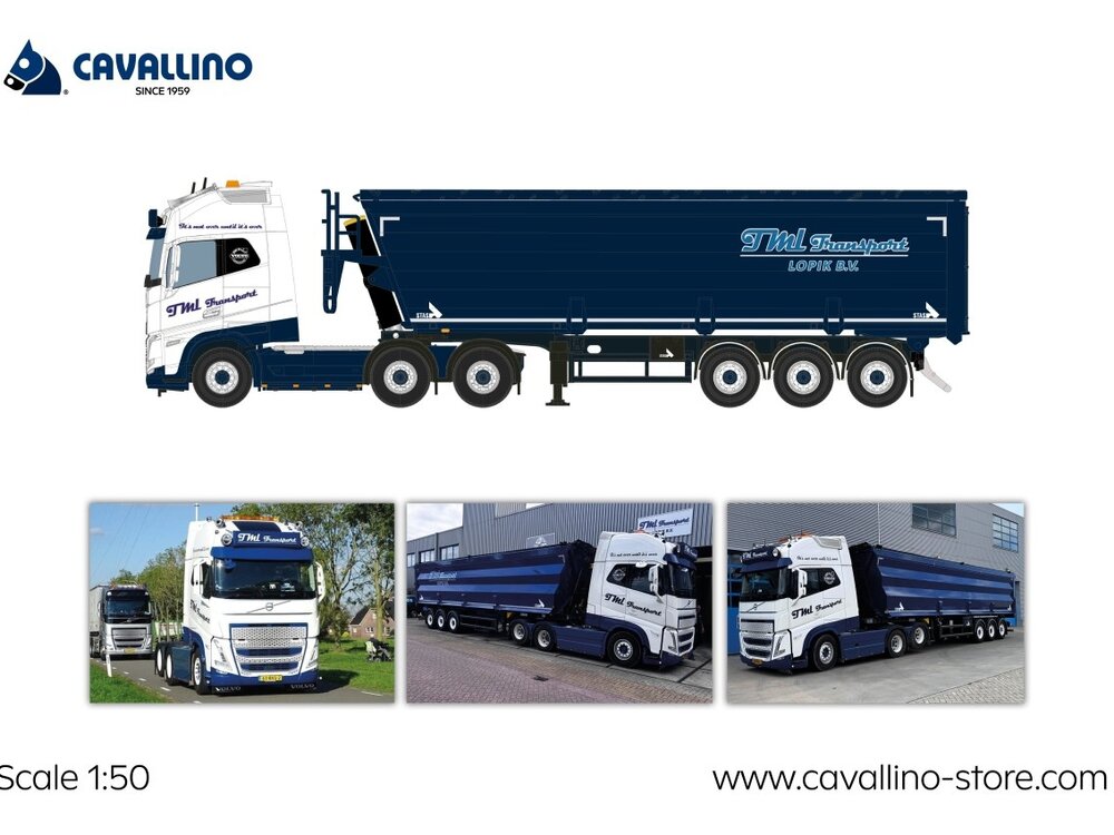 Cavallino Cavallino Volvo FH5 Glob. XL met 3-as schroot kipper oplegger TML TRANSPORT