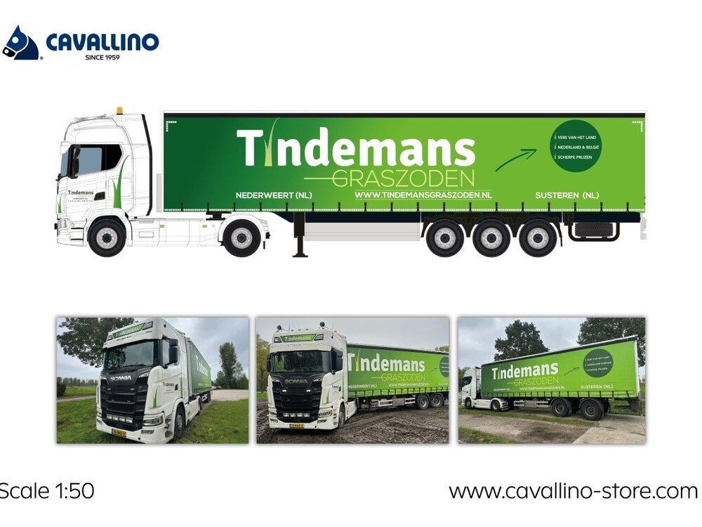 Cavallino Cavallino Scania S Highline 4x2 met 3-as schuifzeilen oplegger TINDEMANS GRASZODEN