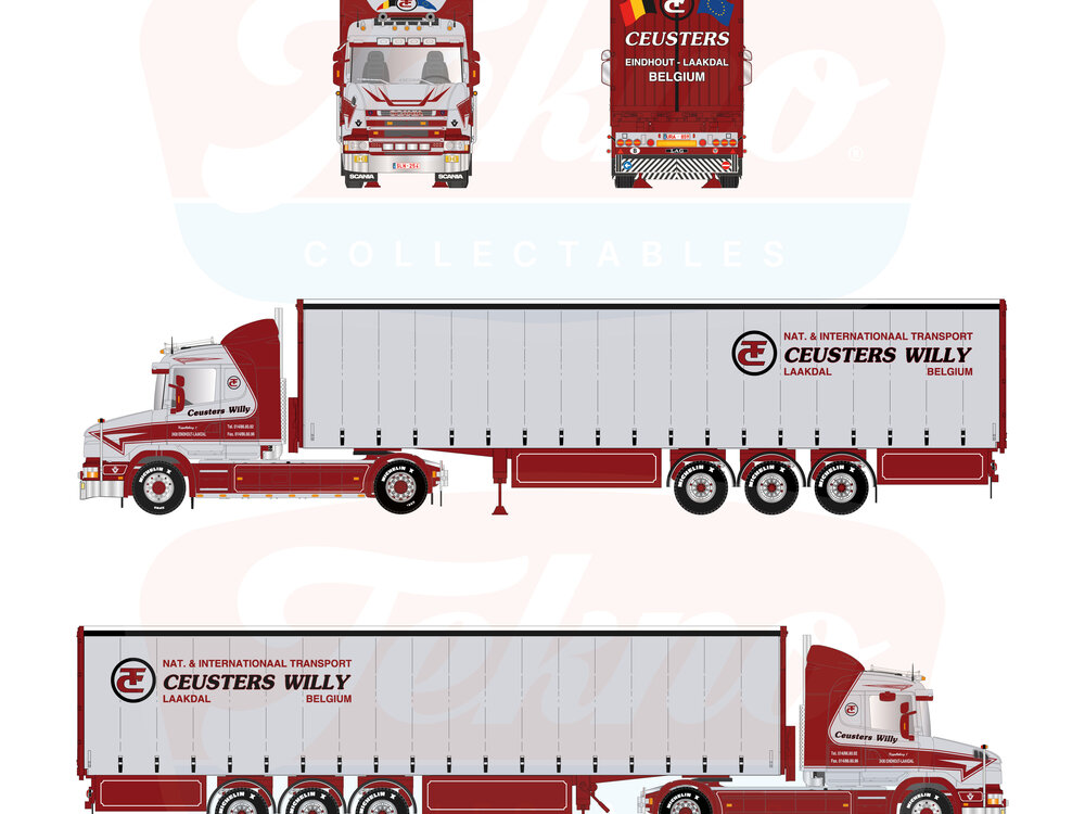 Tekno Tekno Scania 4-serie Torpedo low roof with 3-axle tautliner WILLY CEUSTERS