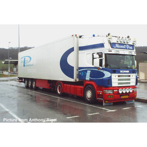 WSI WSI Scania 4-serie Topline 4x2 with 3-axle reefer trailer MARCEL POST