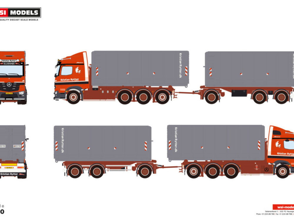WSI WSI Mercedes-Benz Arocs MP4 Stream Space 8x4  with 7-axle riged truck with drawbar hooklift system + 2x 40m3 container KRISTIAN RYTTER