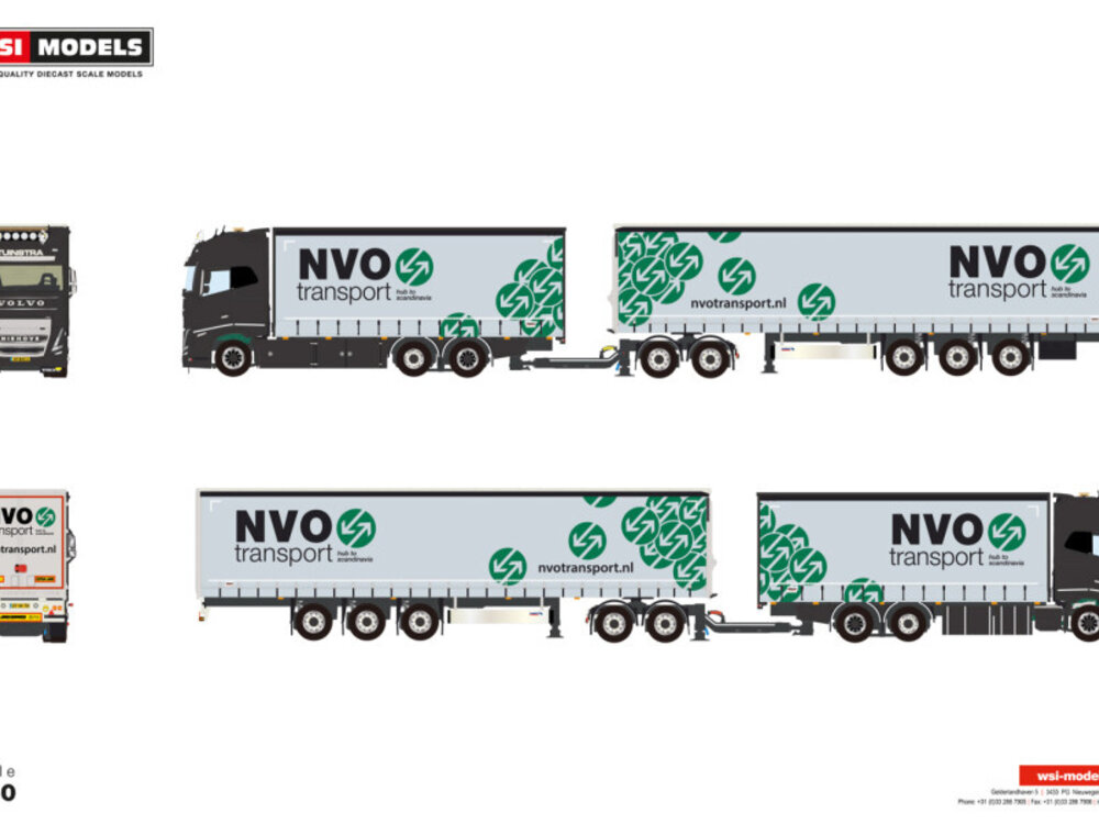 WSI WSI Volvo FH5 Globetrotter XL 6x2 8-axle riged truck road train + LZV dolly low TUINSTRA TRANSPORT
