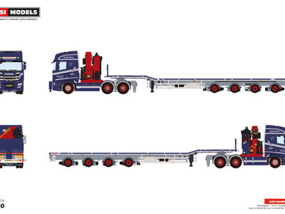 WSI WSI Scania R Highline 6x2 with 4-axle telestep flatbed trailer + palfinger PK 65002 SH VINDELSBAEK