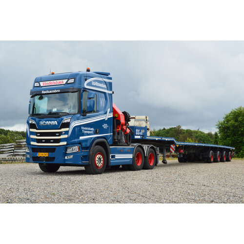 WSI WSI Scania R Highline 6x2 with 4-axle telestep flatbed trailer + palfinger PK 65002 SH VINDELSBAEK