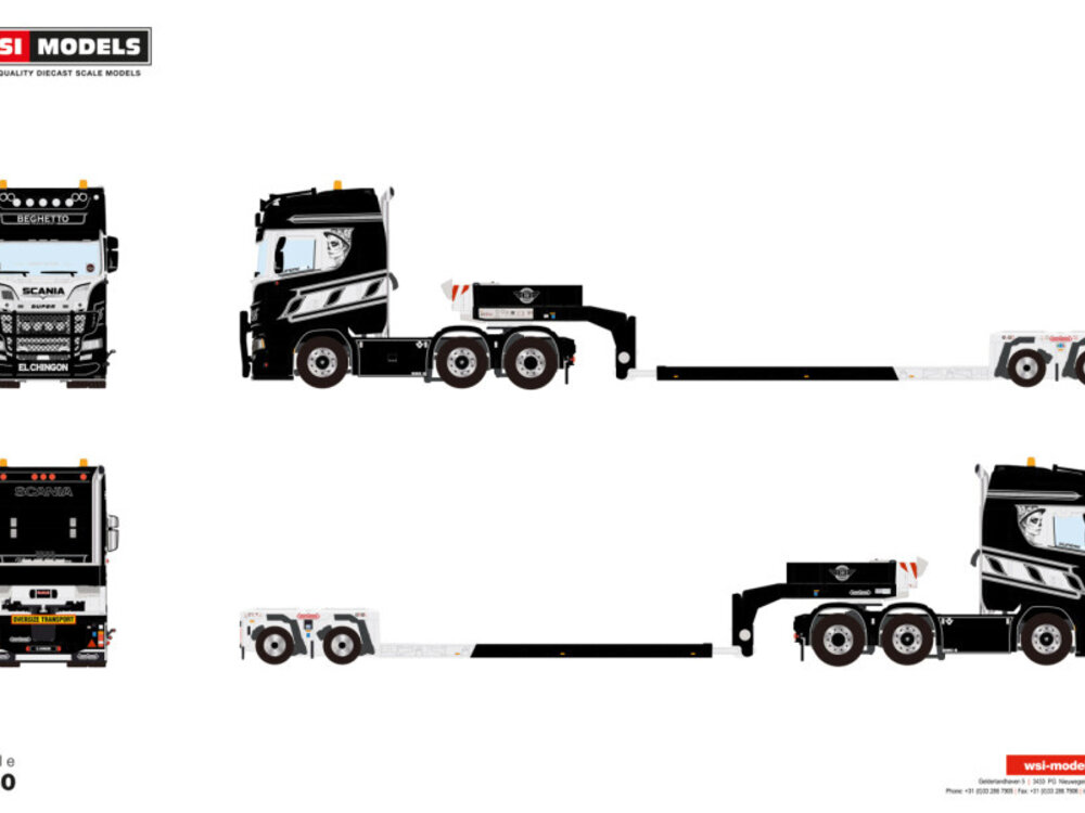 WSI WSI Scania S Highline 6x2 met 2-assige twin steer euro PX dieplader BEGHETTO
