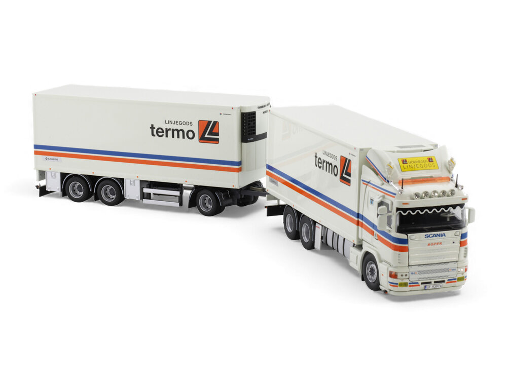 Tekno Tekno Scania 4-serie 164-580 motorwagen met 3-assige aanhanger LINJEGODS